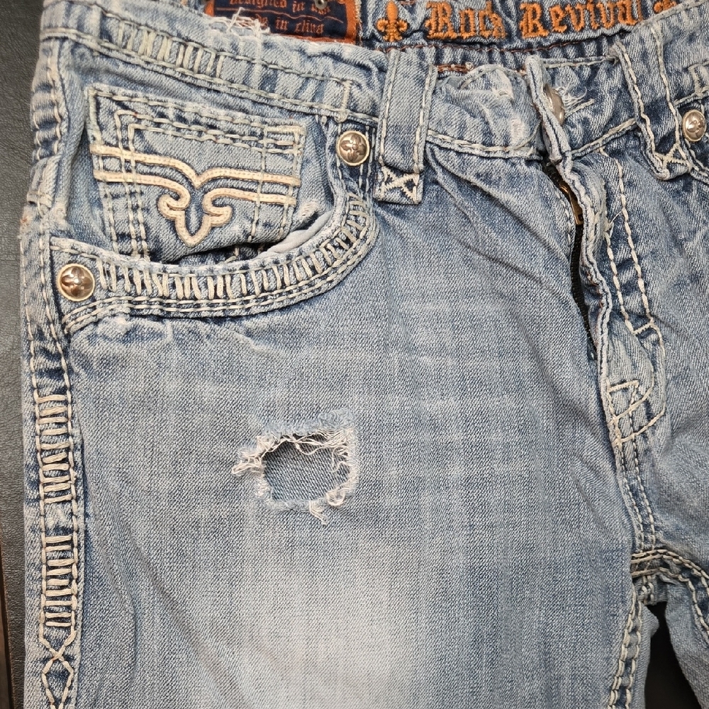 Rock Revival Boot Cut Ripped Jeans in Light Blue - Picture 5 of 16